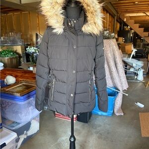 Calvin Klein Black Puffer Jacket with Fur-Trimmed Hood
